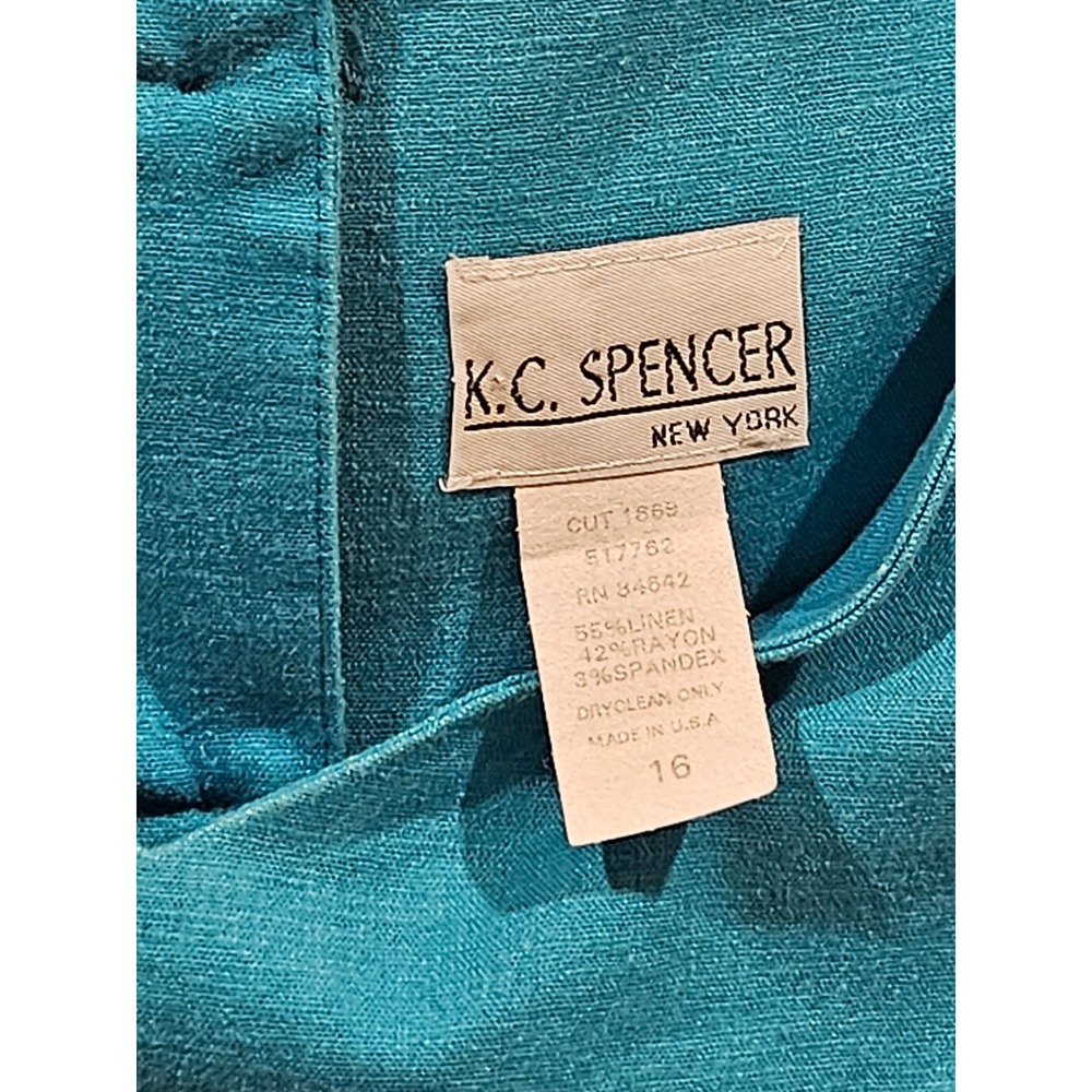 KC Spencer New York Teal Linen Vintage Retro Y2K Top & Midi Skirt Set 16 - Picture 4 of 5